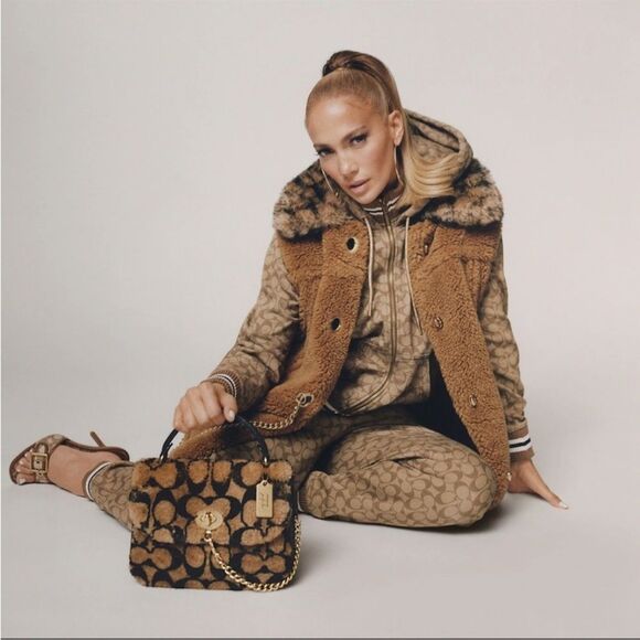 Coach Jennifer Lopez Marlie Top Handle Satchel Monogram Shearling Crossbody Bag - Picture 15 of 16